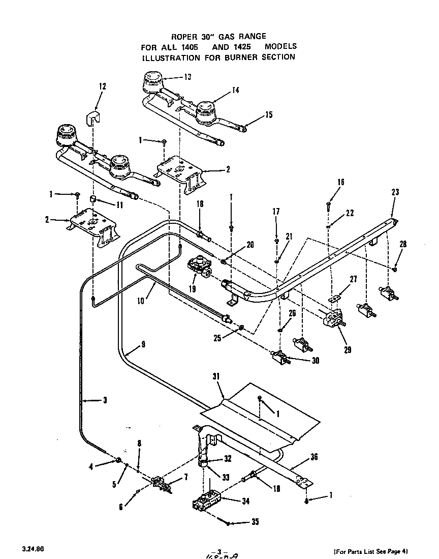 Roper 1425W0A burner diagram