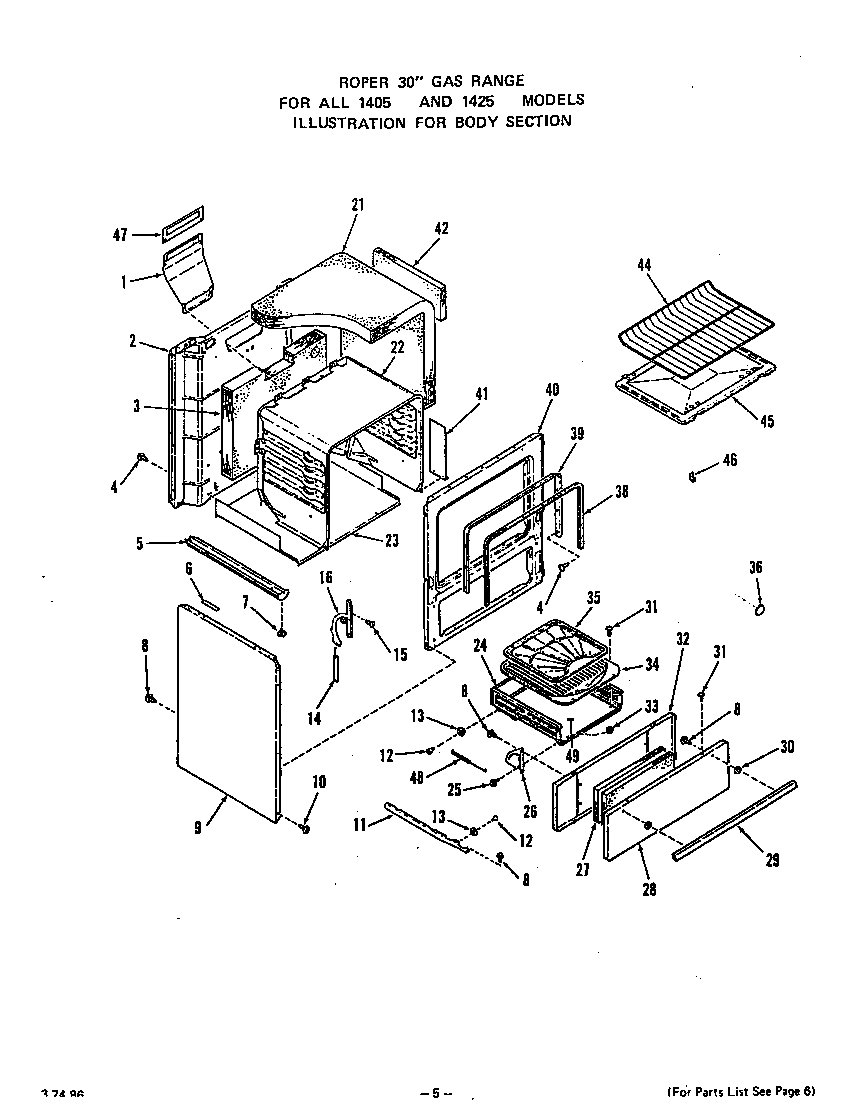 Roper 1425W0A body diagram