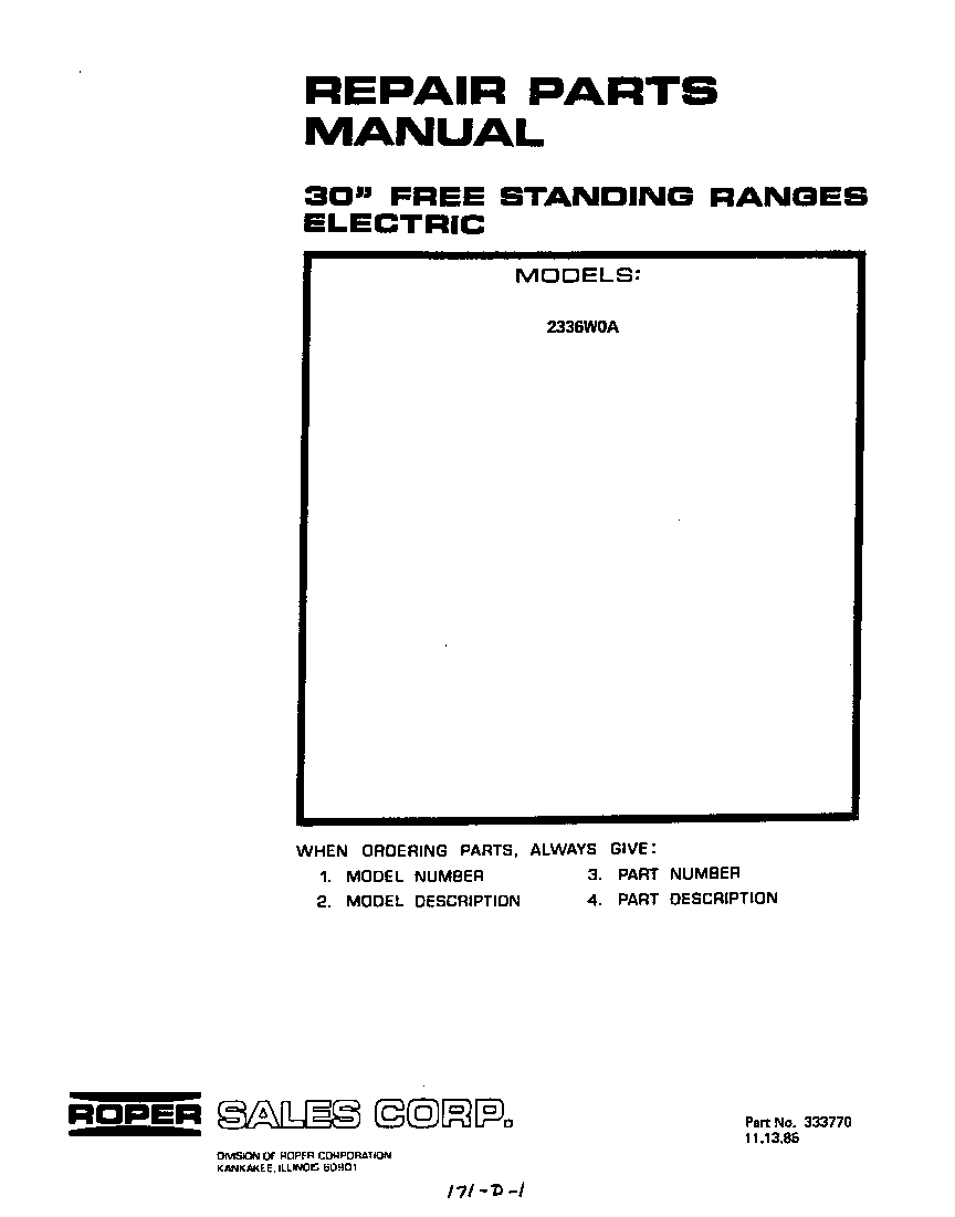 Roper 2336W0A cover page diagram