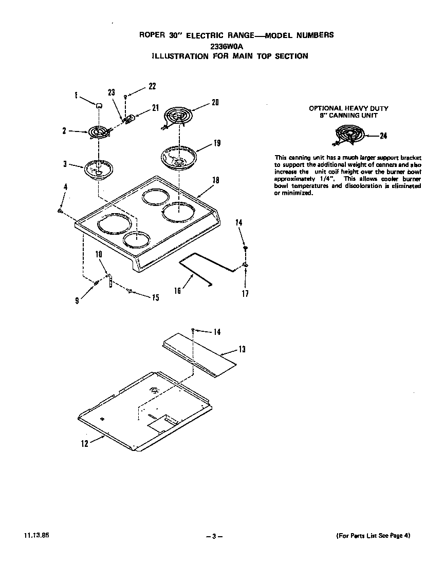Roper 2336W0A main top diagram