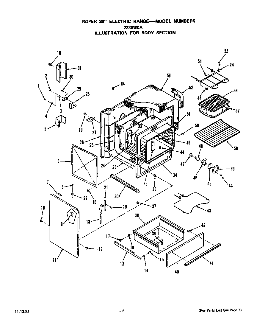Roper 2336W0A body diagram