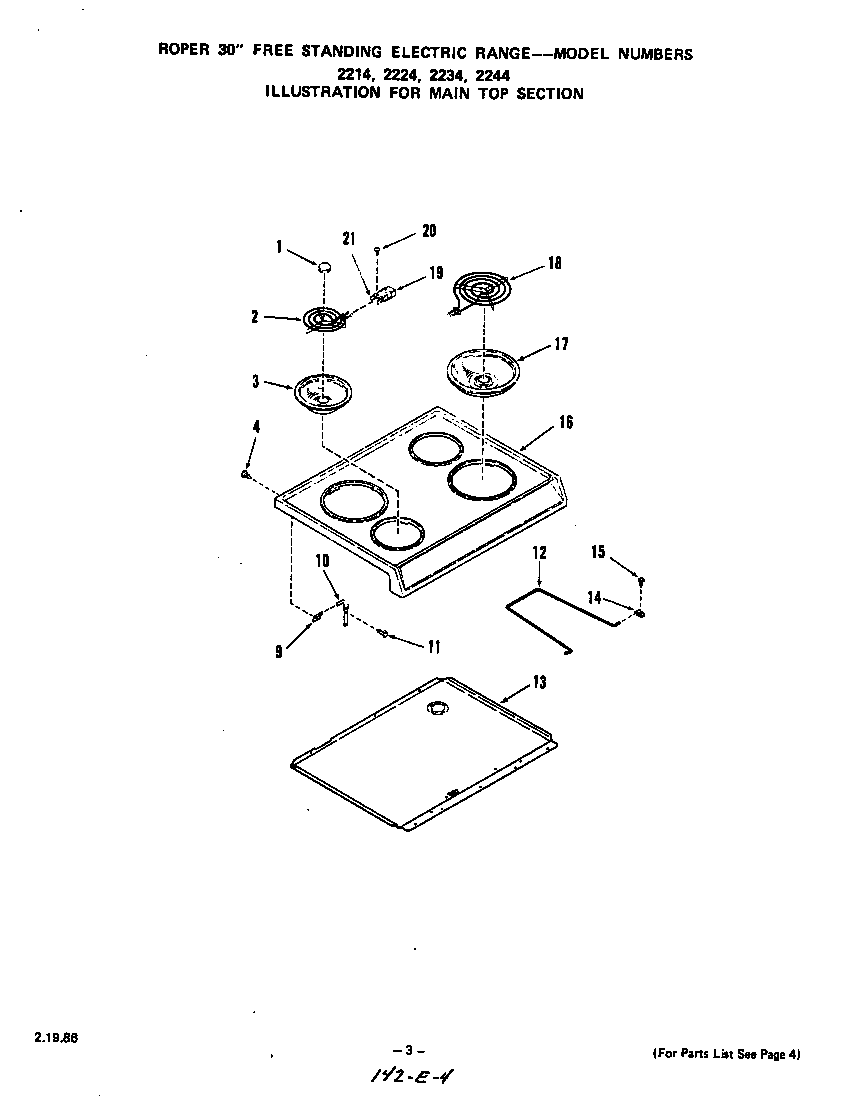 Roper 2214W1A main top diagram