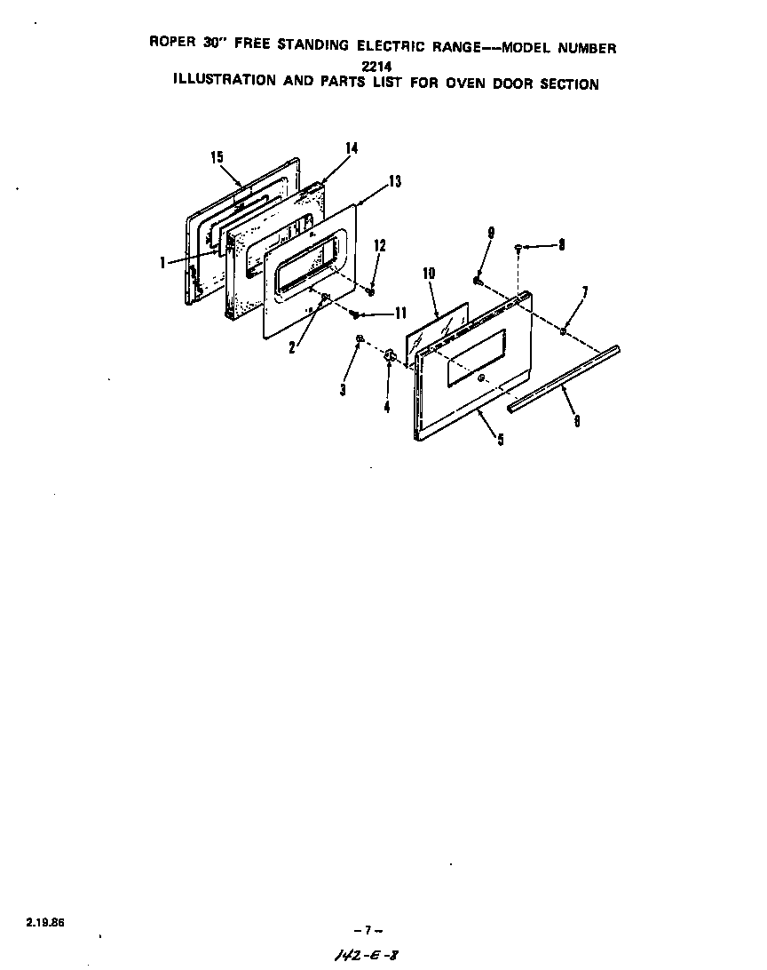 Roper 2214W1A oven door diagram