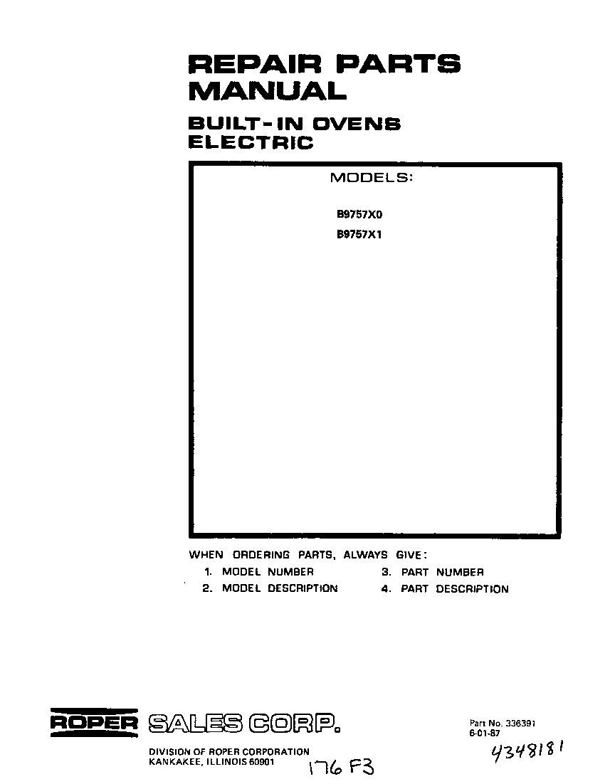 Roper B9757X0 front cover diagram