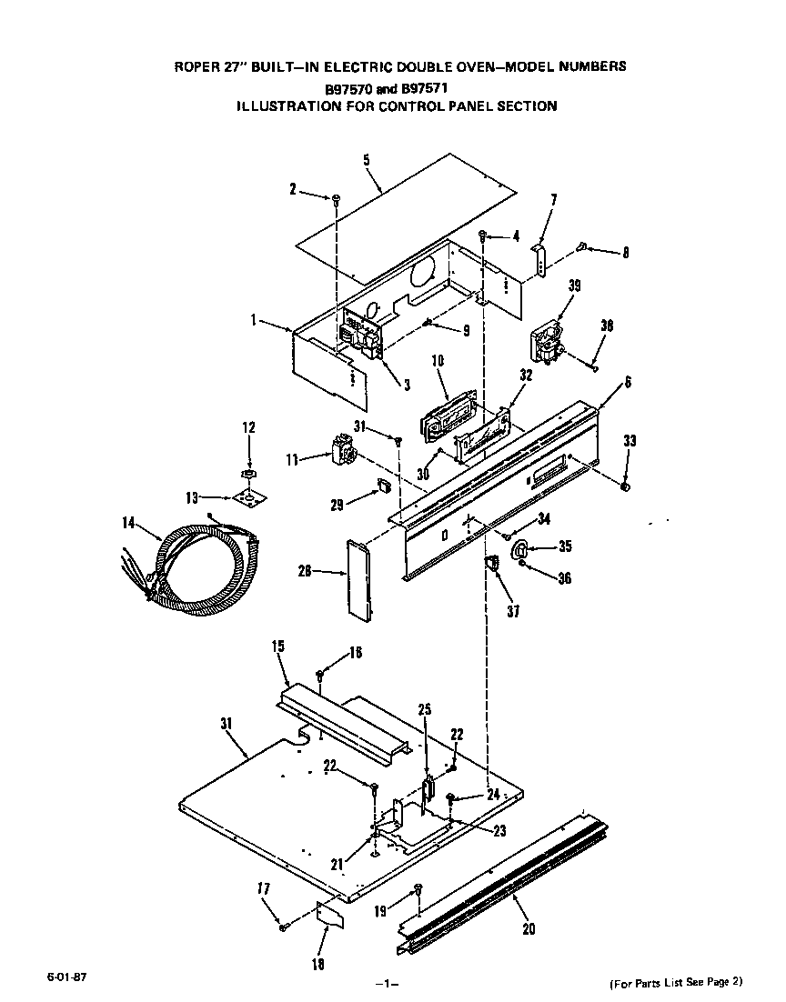 Roper B9757X0 control panel diagram