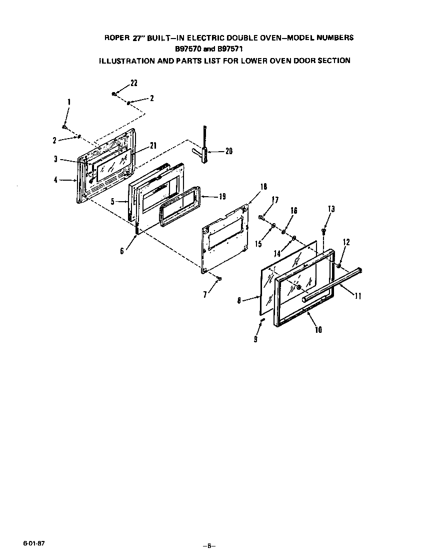 Roper B9757X0 lower oven door diagram