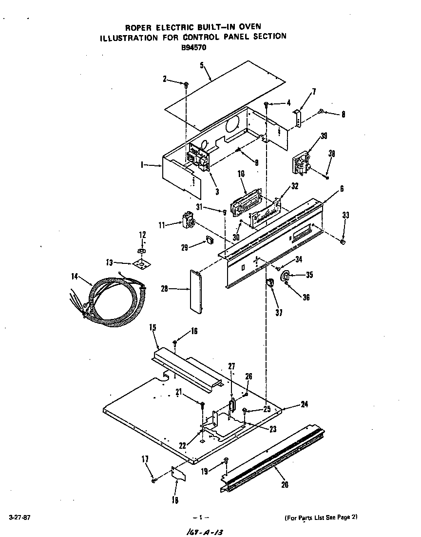 Roper B9457*0 control panel diagram