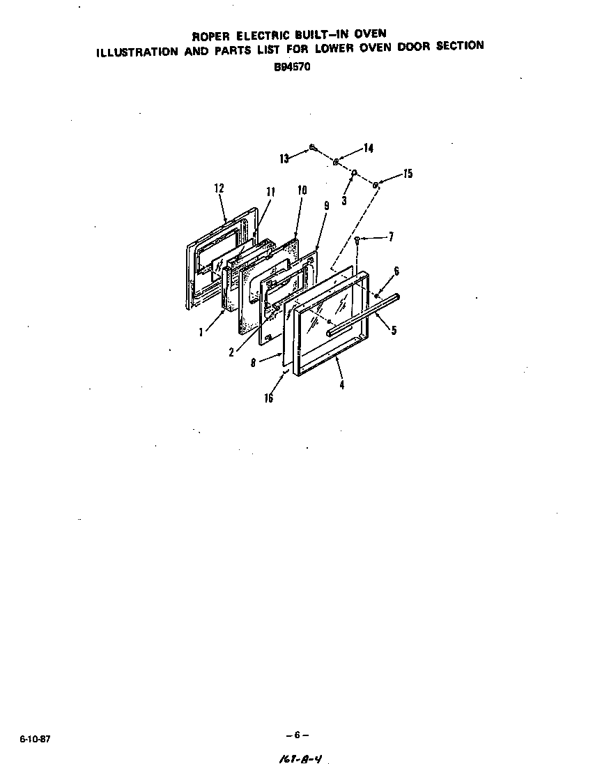 Roper B9457*0 lower oven door diagram