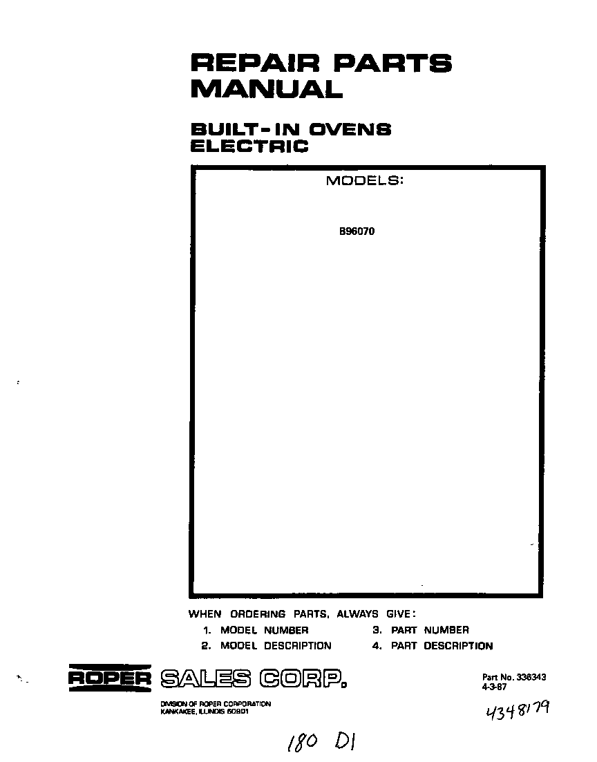 Roper B96070 front cover diagram