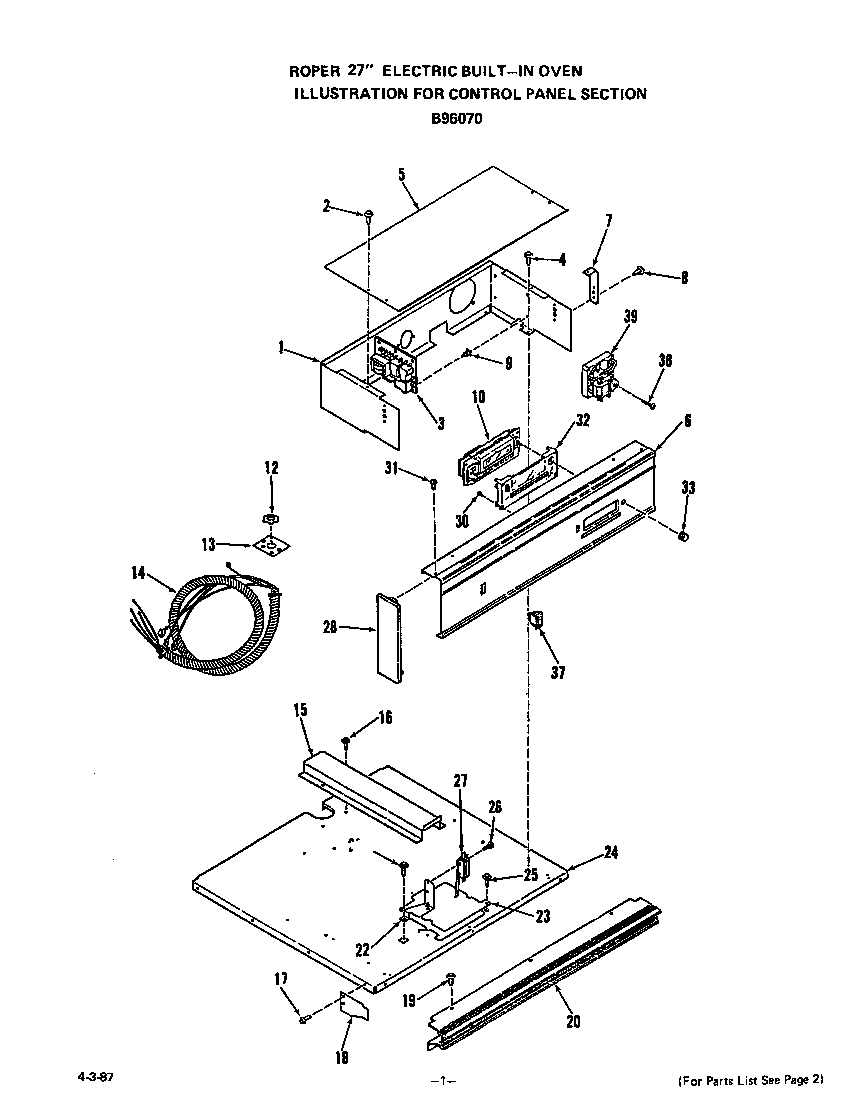 Roper B96070 control panel diagram