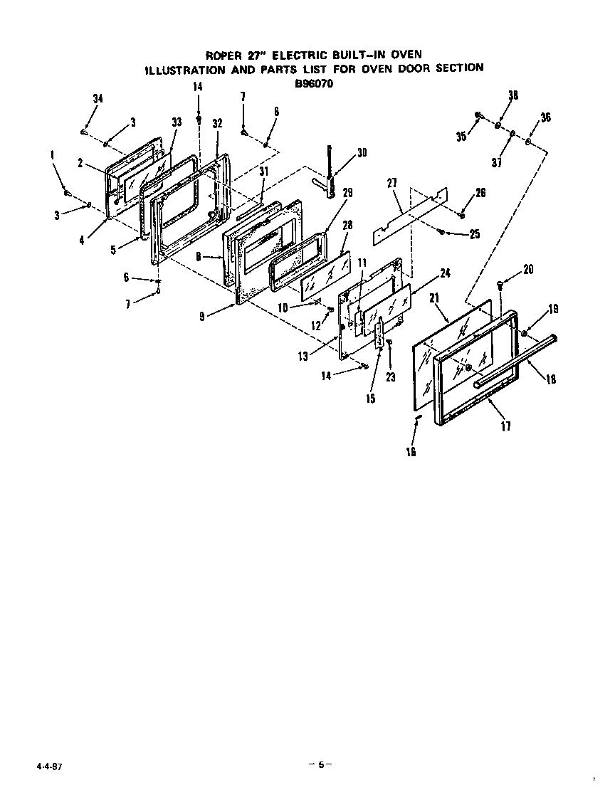 Roper B96070 oven door diagram
