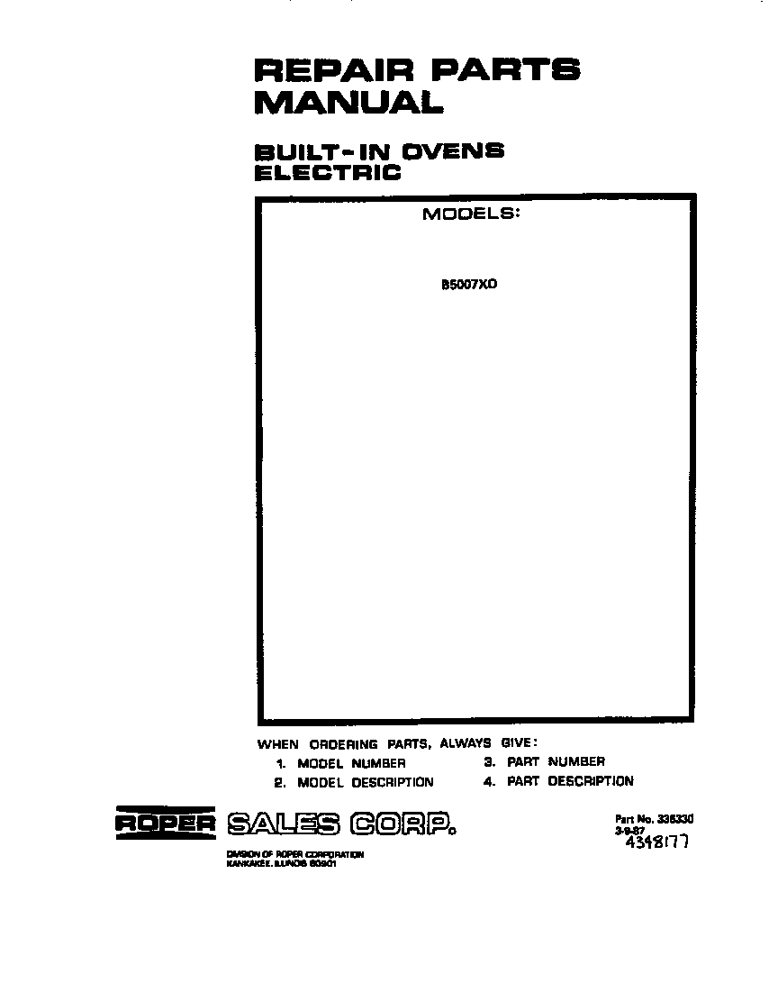 Roper B5007X0 front cover diagram