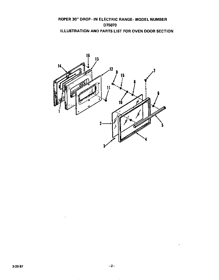 Roper D7507W0 oven door diagram