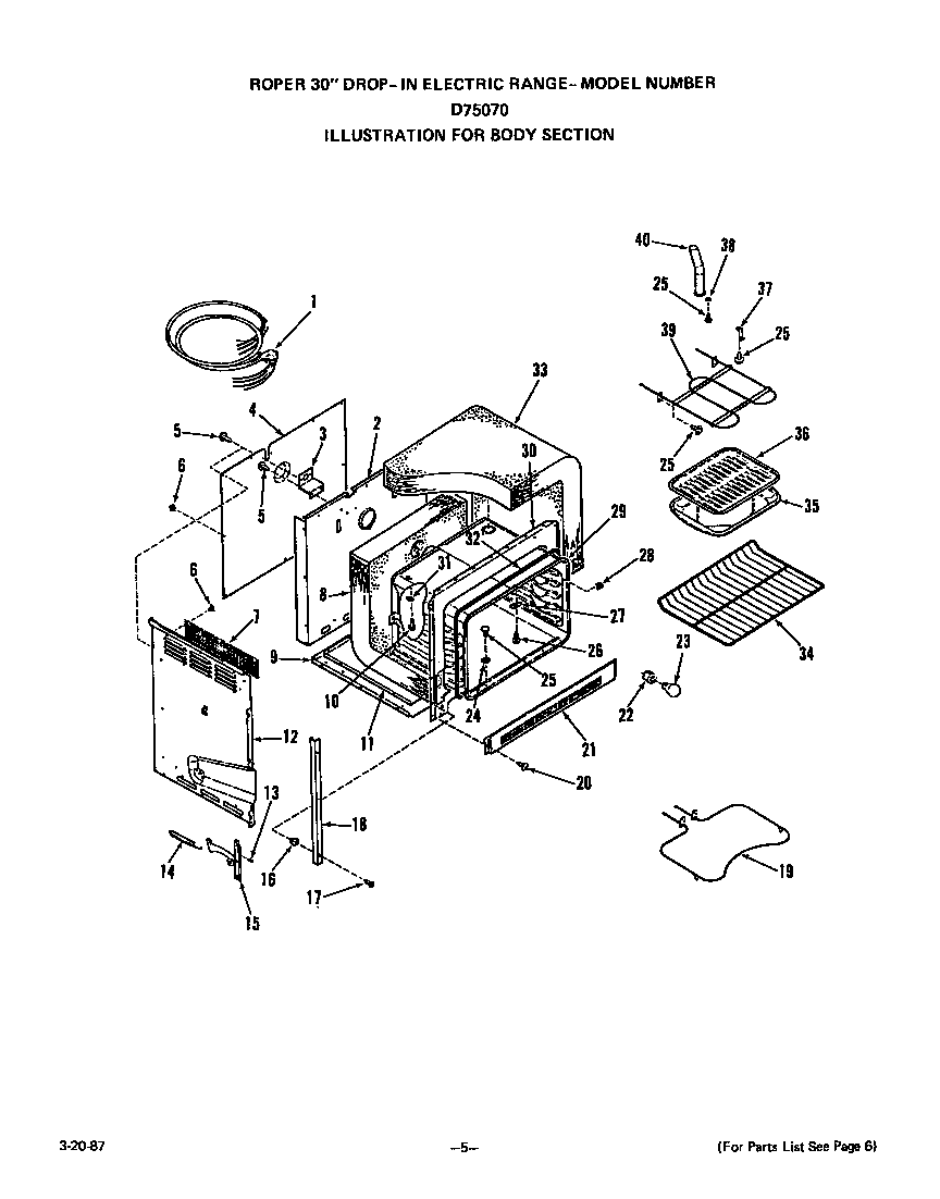 Roper D7507W0 body diagram