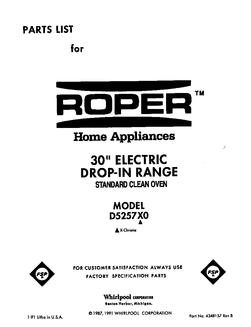 Roper D5257X0 front cover diagram