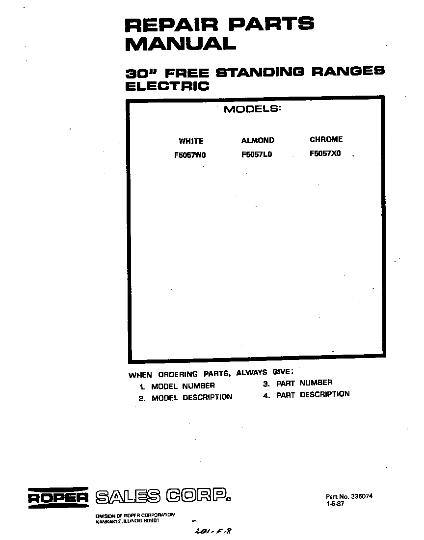 Roper F5057*0 front cover diagram