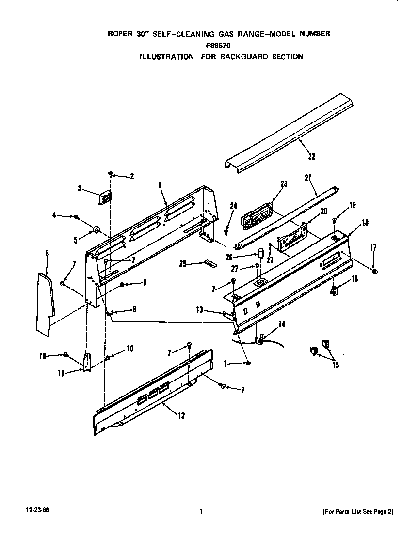 Roper F8957*0 backguard diagram