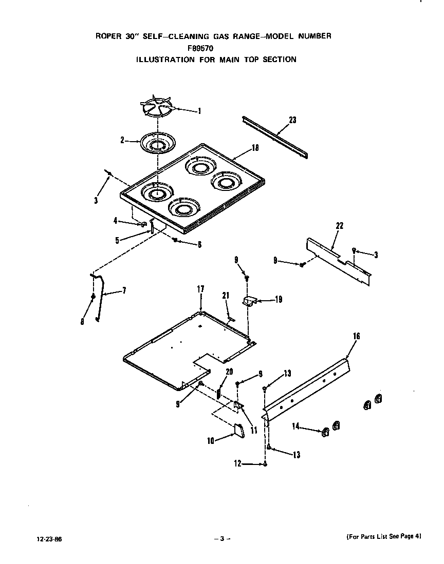 Roper F8957*0 main top diagram
