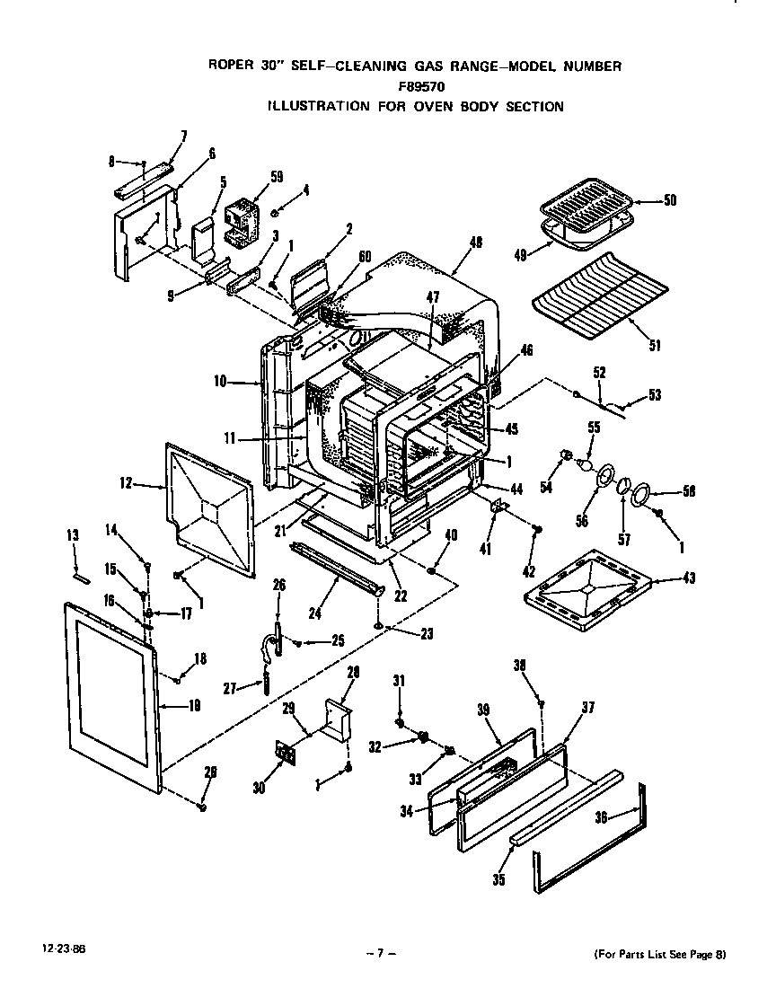 Roper F8957*0 oven body diagram