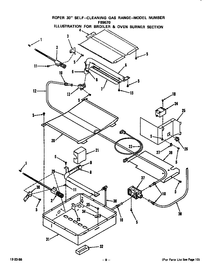 Roper F8957*0 broiler and oven burner diagram