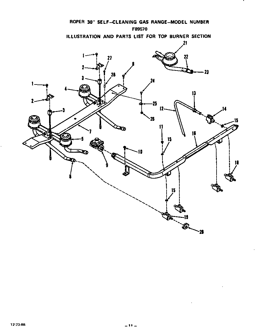 Roper F8957*0 top burner diagram