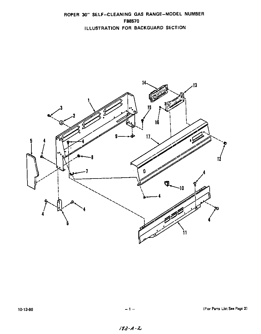 Roper F8857*0 backguard diagram
