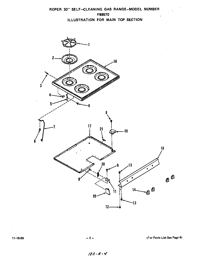 Roper F8857*0 main top diagram