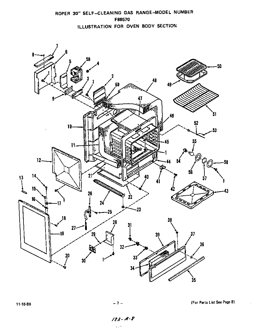 Roper F8857*0 oven body diagram