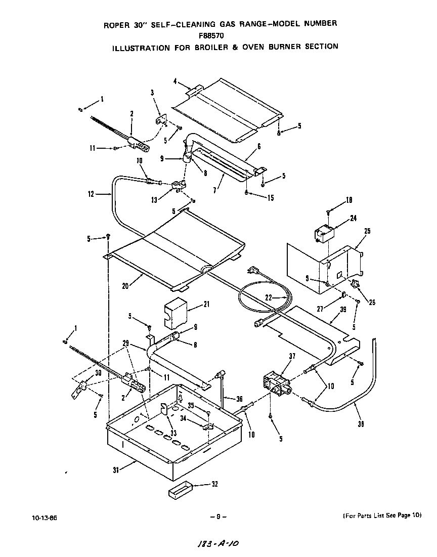 Roper F8857*0 broiler and oven burner diagram