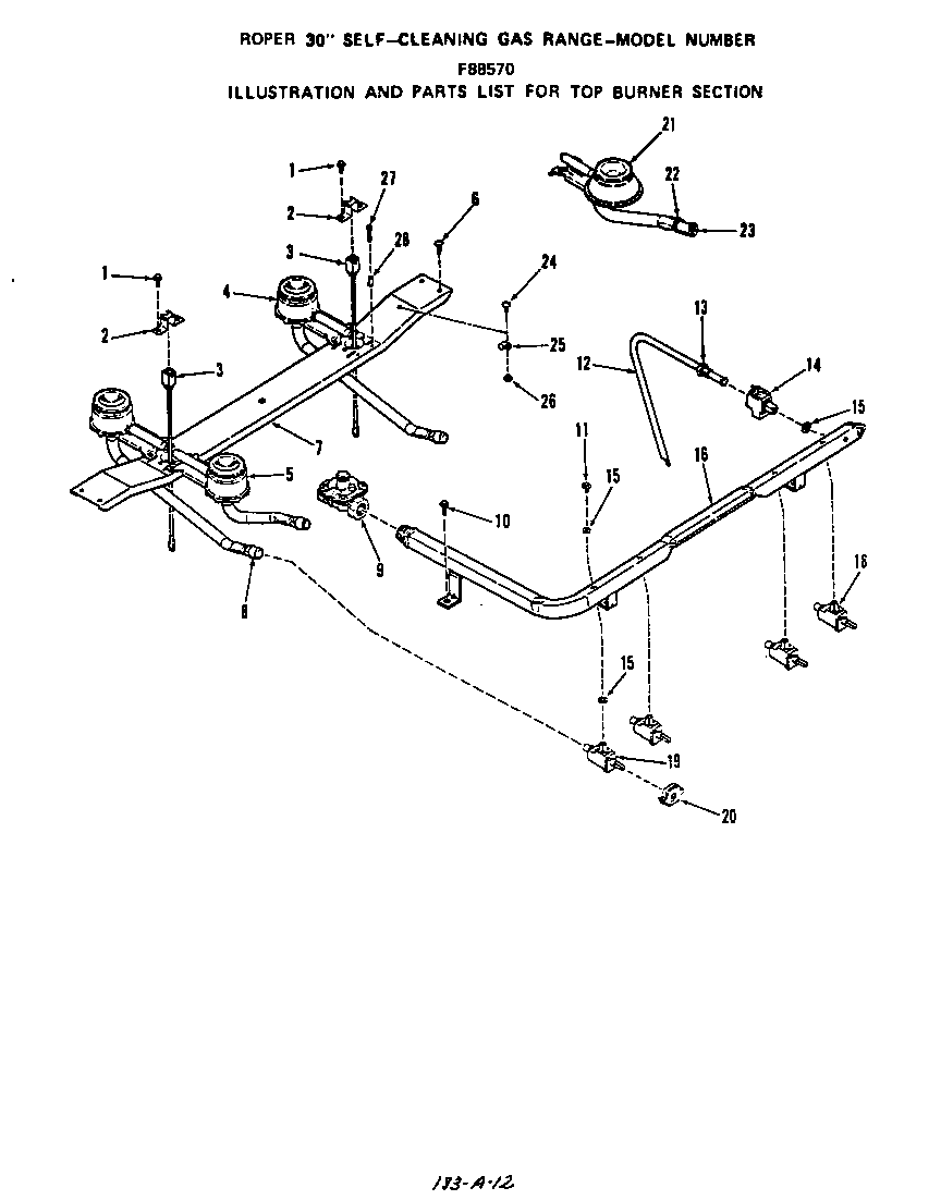 Roper F8857*0 top burner diagram