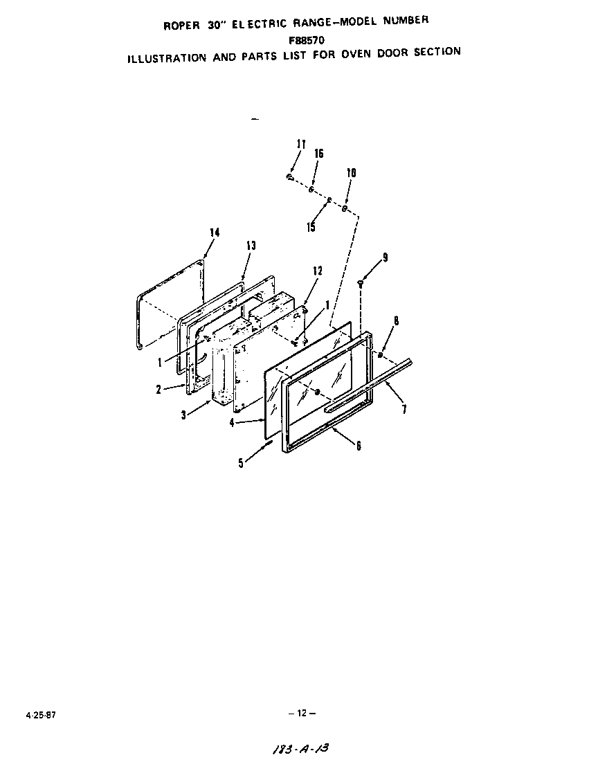Roper F8857*0 oven door diagram