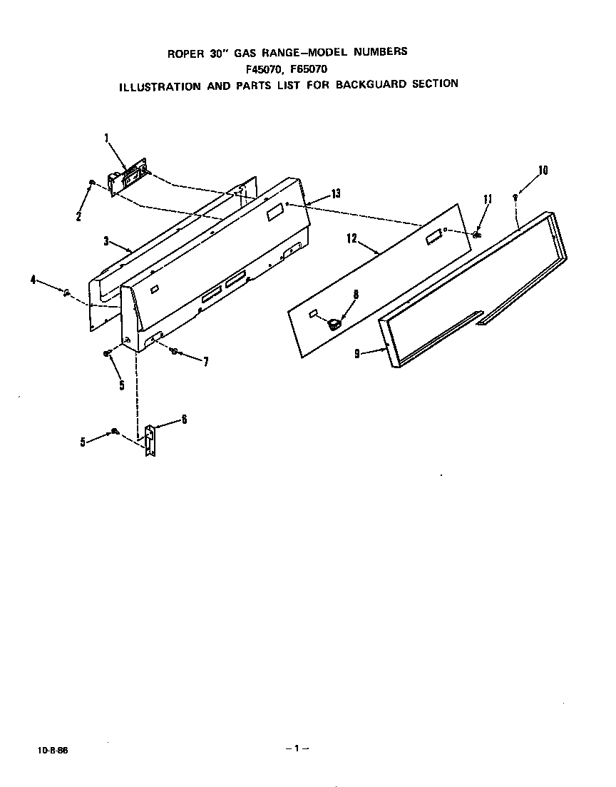 Roper F4507W0 backguard diagram