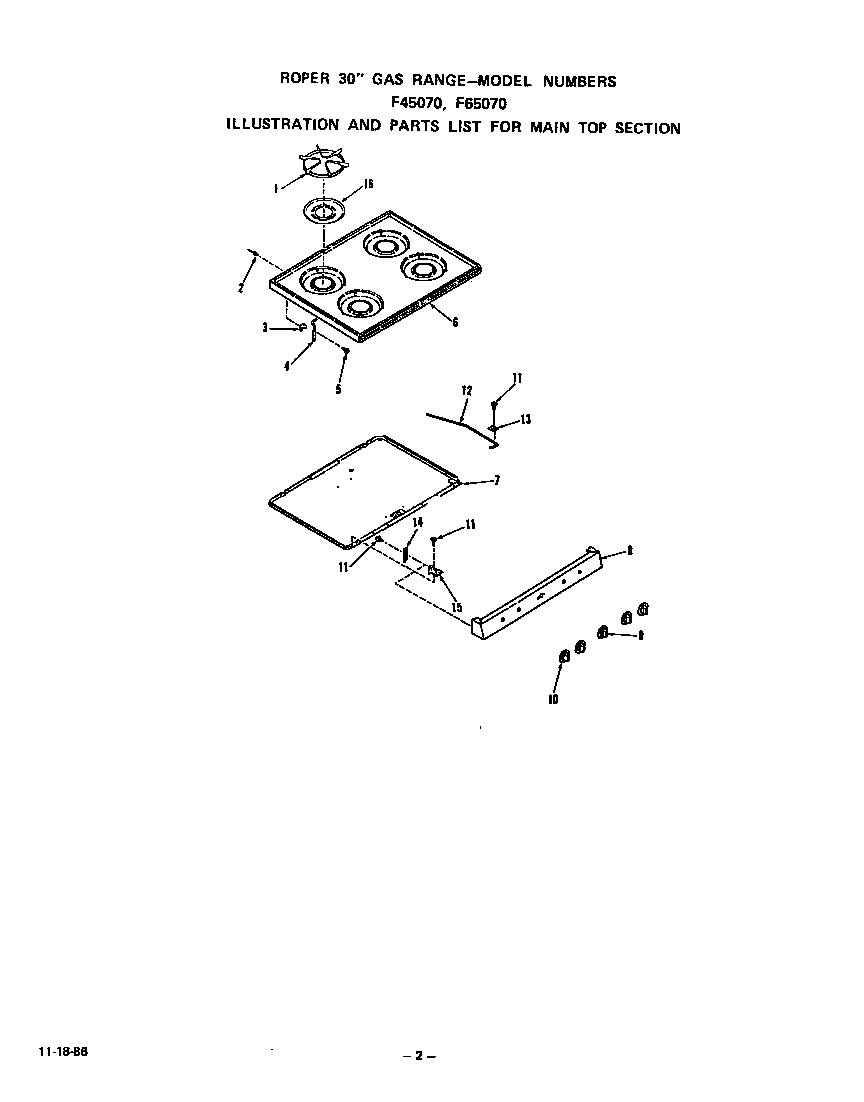 Roper F4507W0 main top diagram