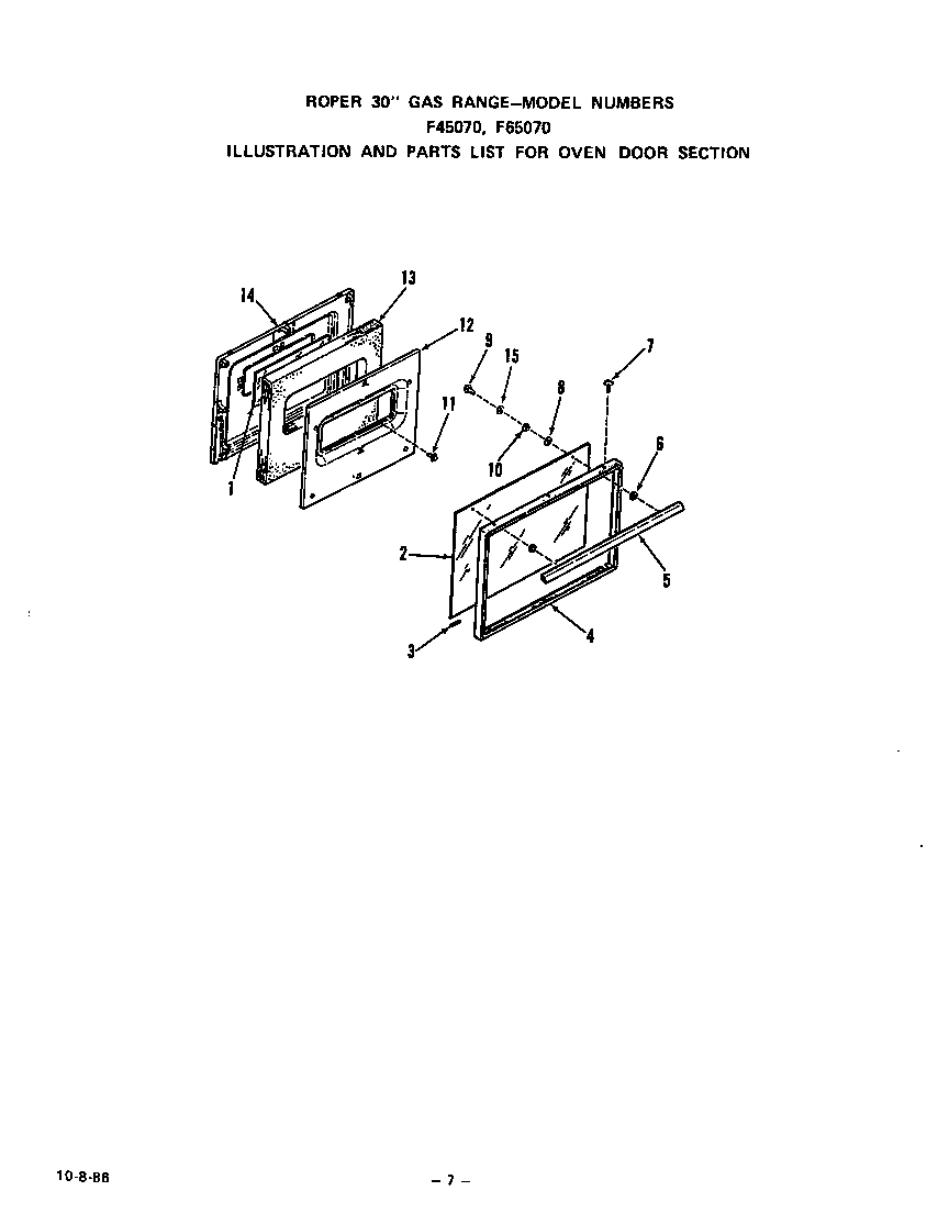 Roper F4507W0 oven door diagram