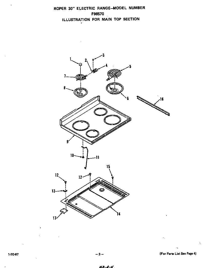 Roper F9857*0 main top diagram