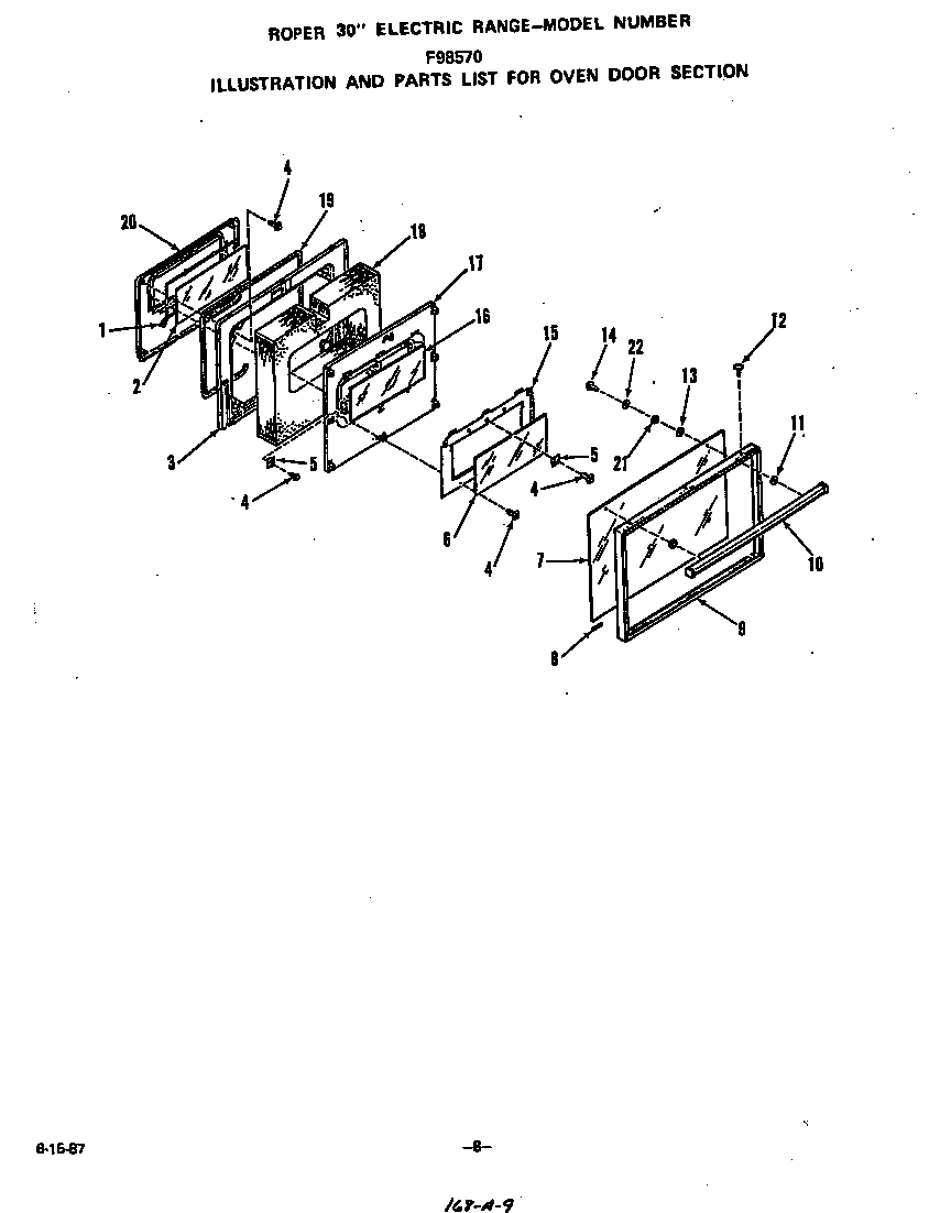 Roper F9857*0 oven door diagram