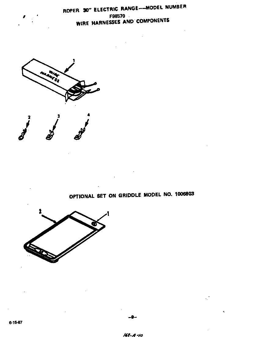 Roper F9857*0 wire harness and components diagram