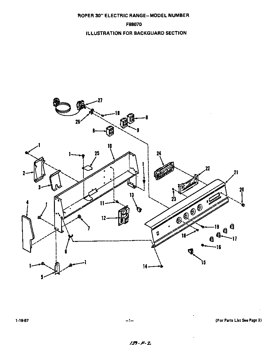 Roper F9807*0 backguard diagram