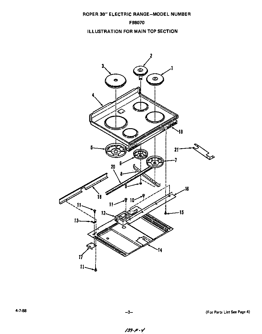Roper F9807*0 main top diagram