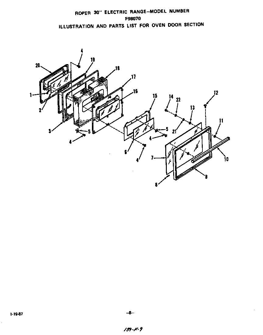 Roper F9807*0 oven door diagram