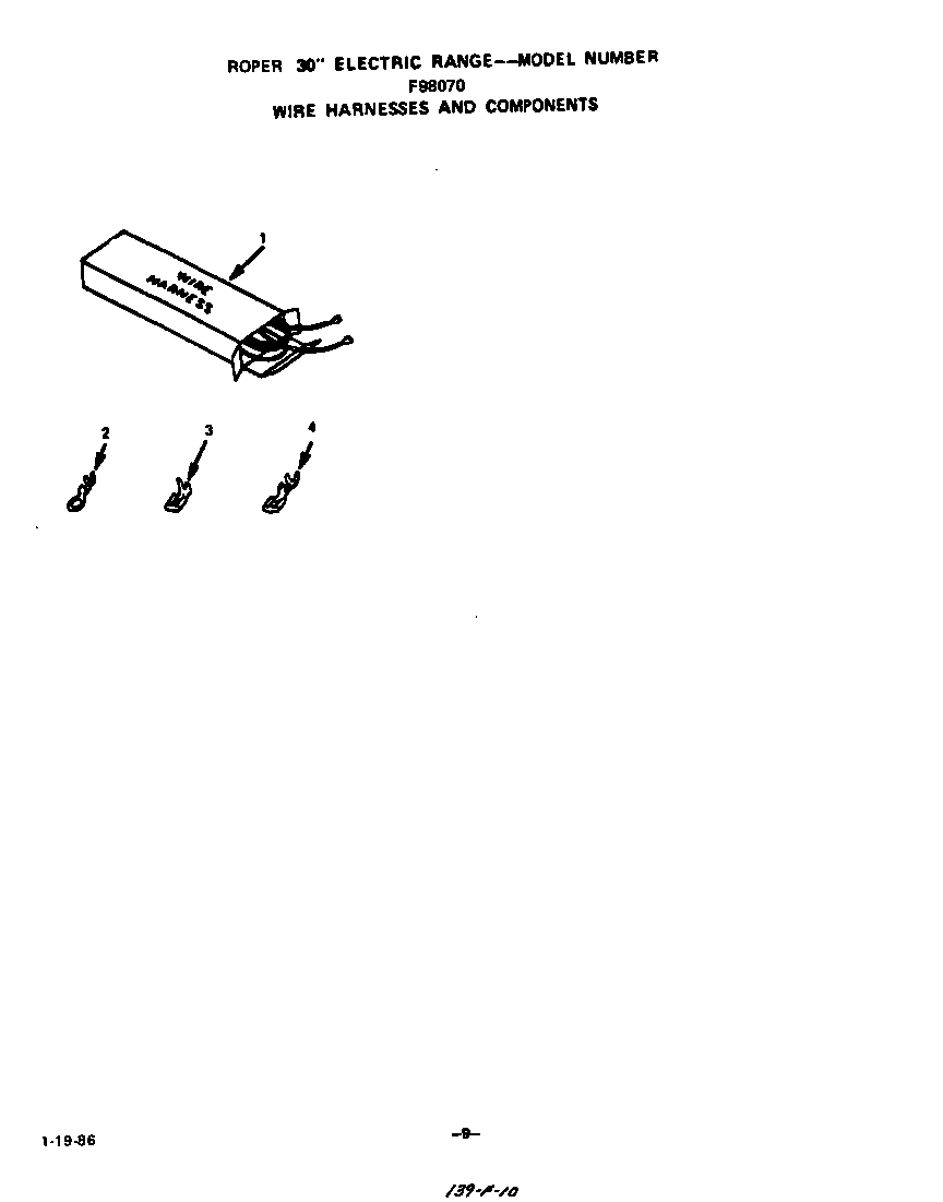 Roper F9807*0 wire harness and components diagram