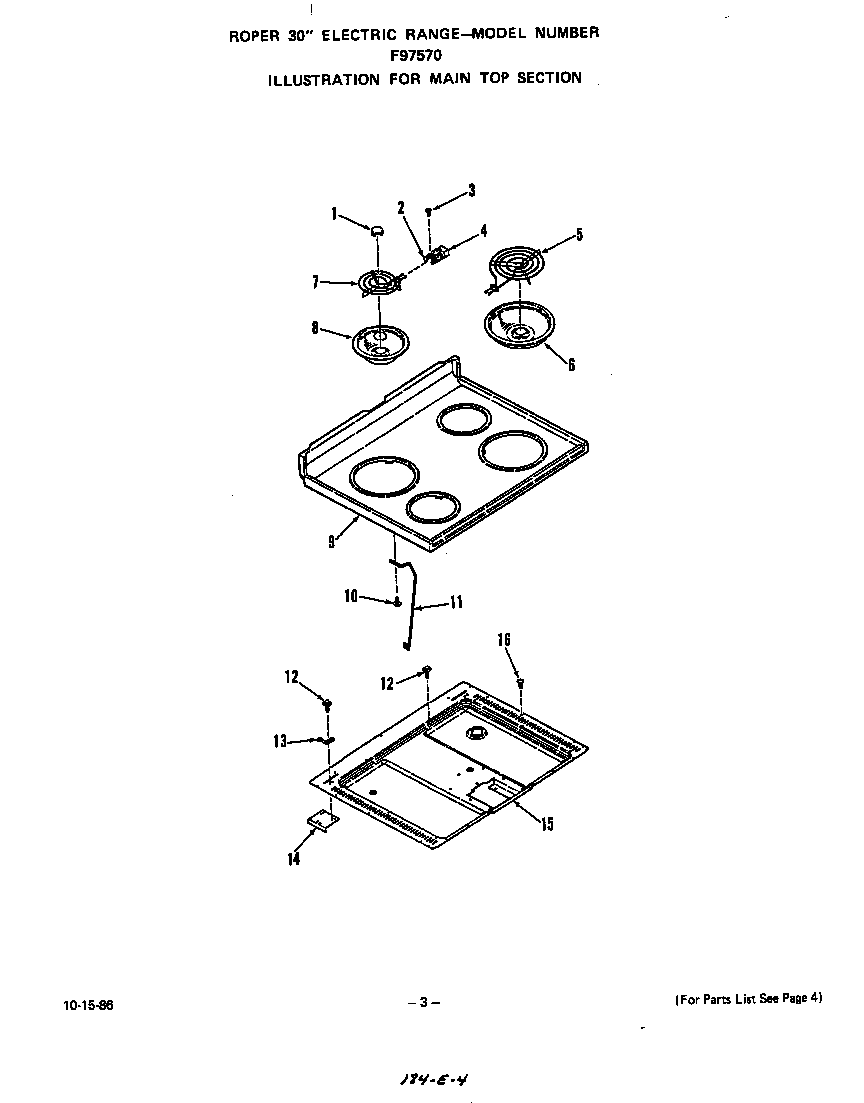 Roper F9757*0 main top diagram