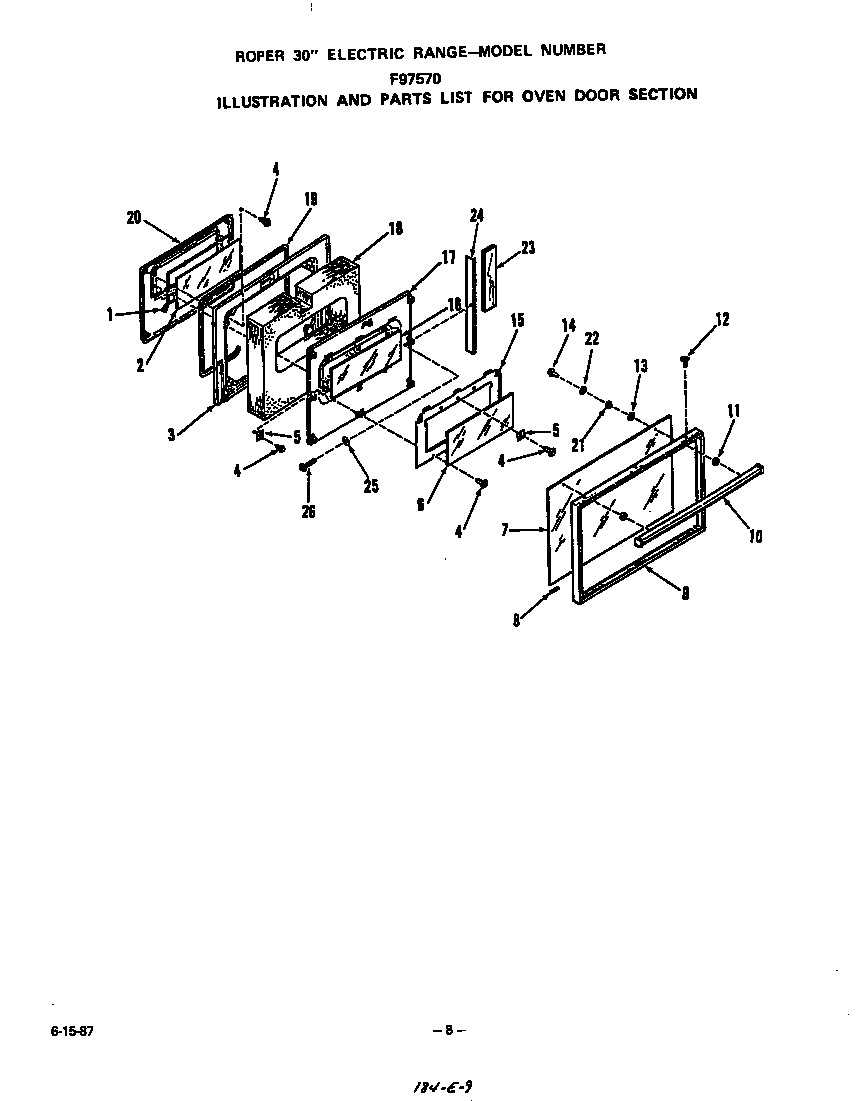 Roper F9757*0 oven door diagram