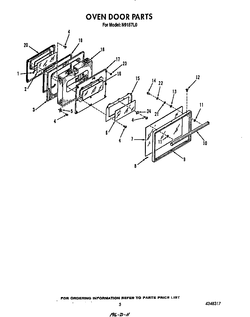 Roper N9157X0 oven door diagram