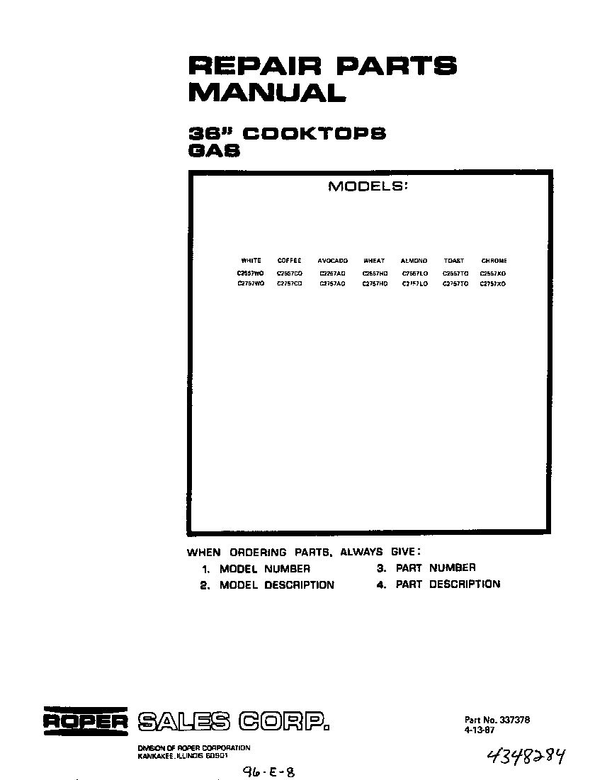 Roper C2757*0 cover page-text only diagram