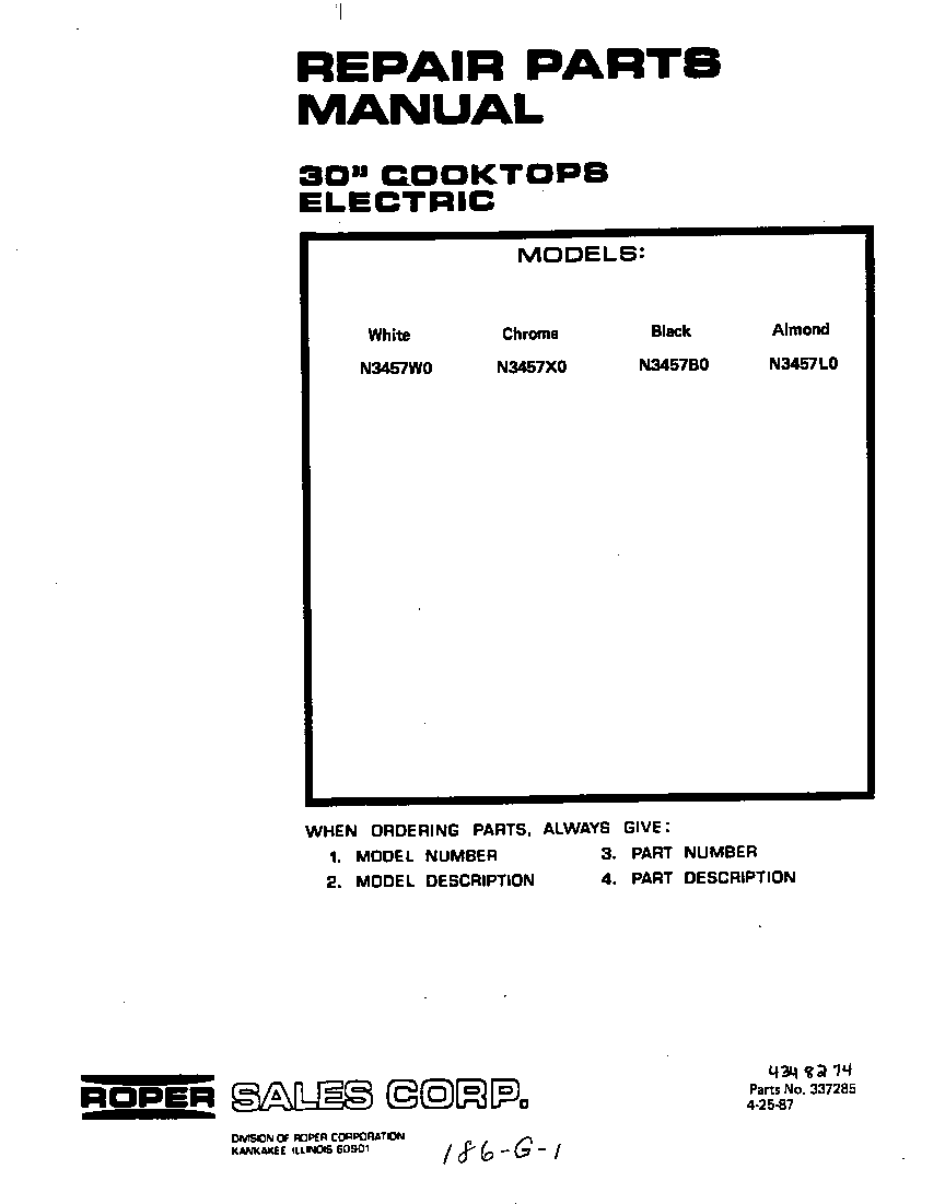 Roper N3457W0 front cover diagram