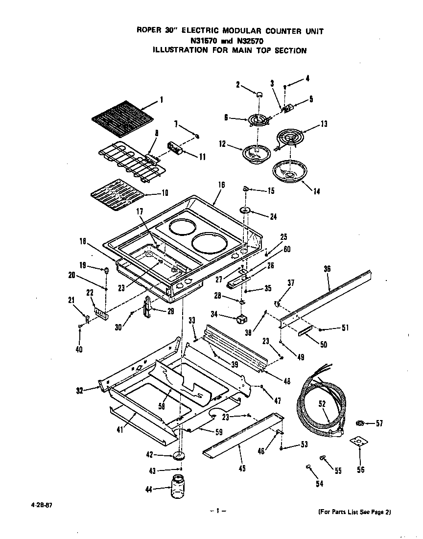 Roper N3257*0 main top diagram