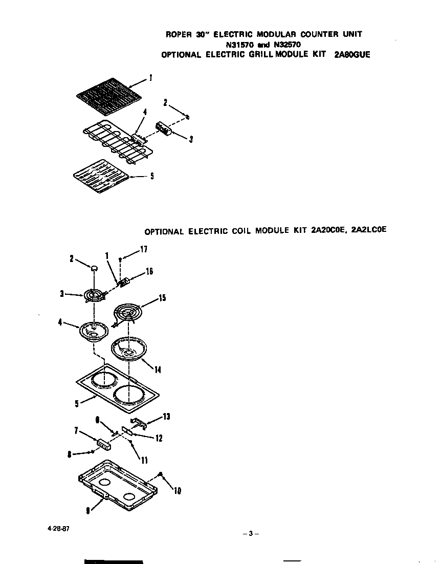 Roper N3257*0 ^electric grill module diagram