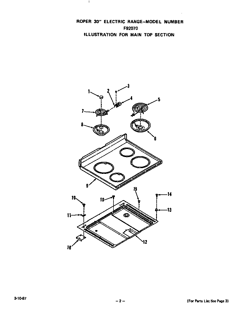 Roper F9027*0 main top diagram