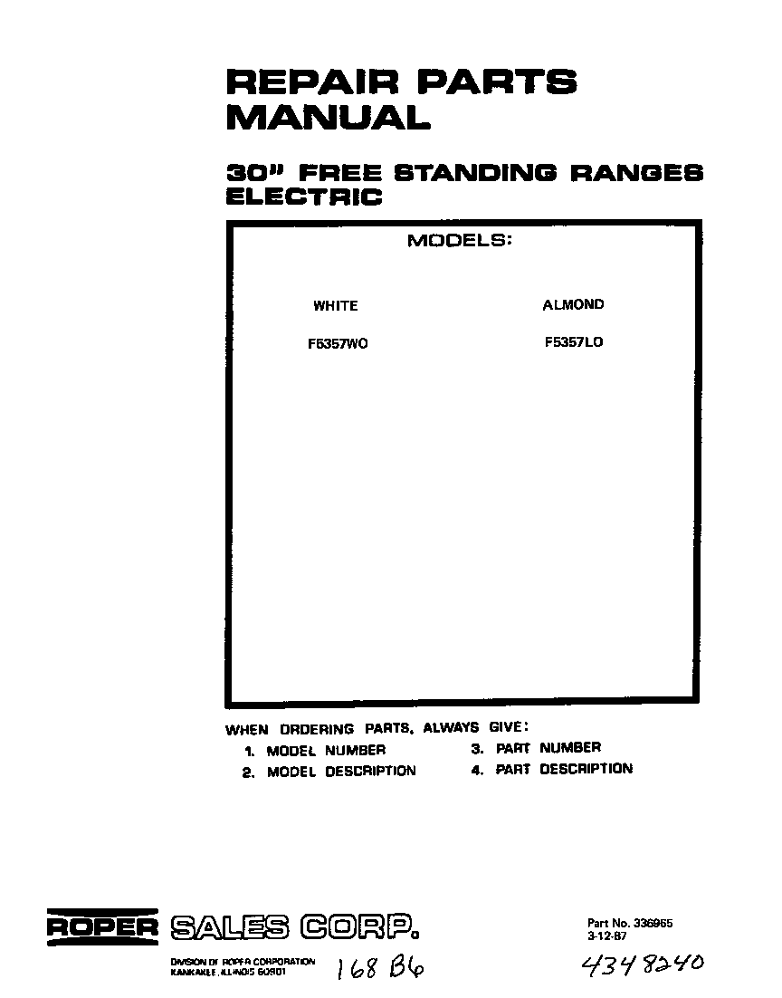 Roper F5357*0 front cover diagram